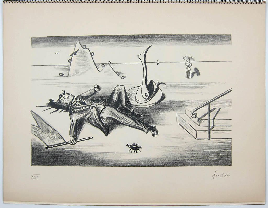 Wilhelm Freddie - 8 surrealistiske litografier - plate seven - 1934 bound portfolio of eight original lithographs with text